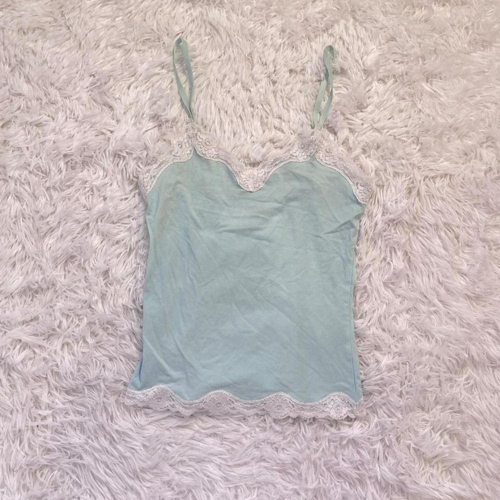 y2k icy blue lace trim tank top small